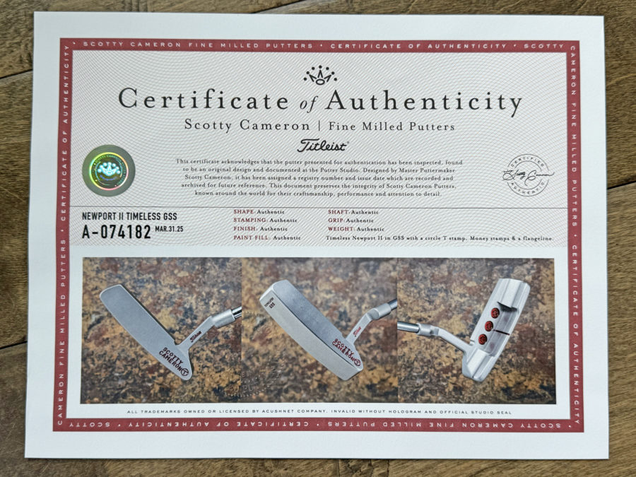 scotty cameron certificate of authenticity coa paperwork